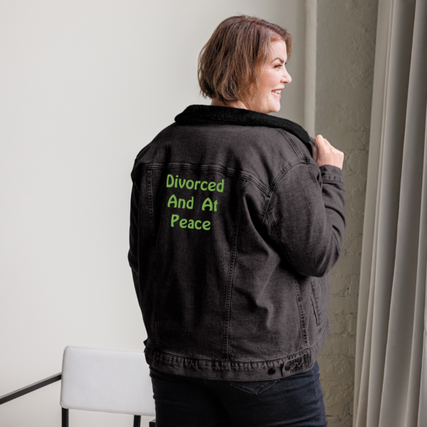 Cheryl H Gore | At Peace | Embroidered | Sherpa | Unisex Black Denim Jacket | XS -3XL - Image 3