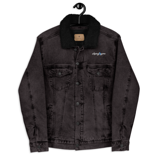 Cheryl H Gore | At Peace | Embroidered | Sherpa | Unisex Black Denim Jacket | XS -3XL - Image 5