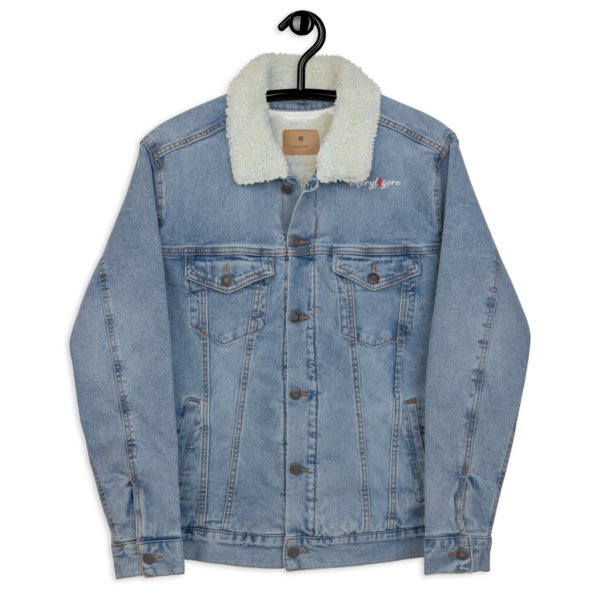 Cheryl H Gore  | At Peace | Embroidered | Sherpa | Unisex Blue Denim Jacket | XS - 3XL - Image 2