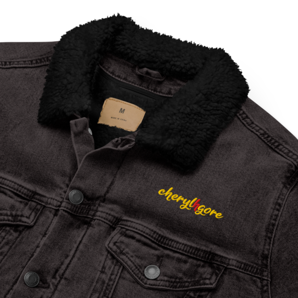 Cheryl H Gore | A Red Flag | Embroidered | Sherpa | Unisex | Black Or Blue Denim Jacket | XS - 3XL - Image 7