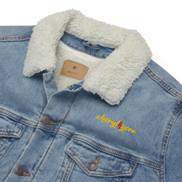 Cheryl H Gore | A Red Flag | Embroidered | Sherpa | Unisex | Black Or Blue Denim Jacket | XS - 3XL - Image 8